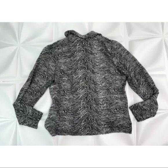 Chico's 2 Sz L Womens Black Metallic Silver Knit Moto Jacket Full Zip Zebra - Picture 5 of 8